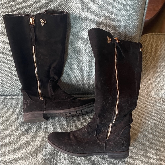 Girls Sam Edelman Black Suede Knee-High Boots - Picture 1 of 3